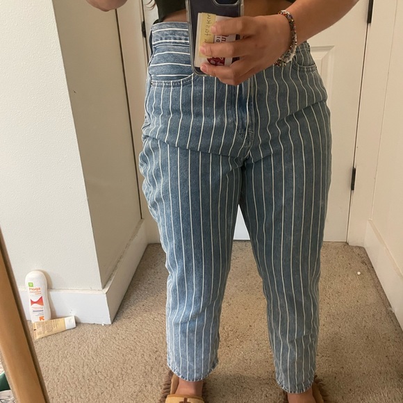 American Eagle Outfitters Blue Striped Jeans Size 6 Denim Straight Leg Cotton AE - Picture 3 of 6